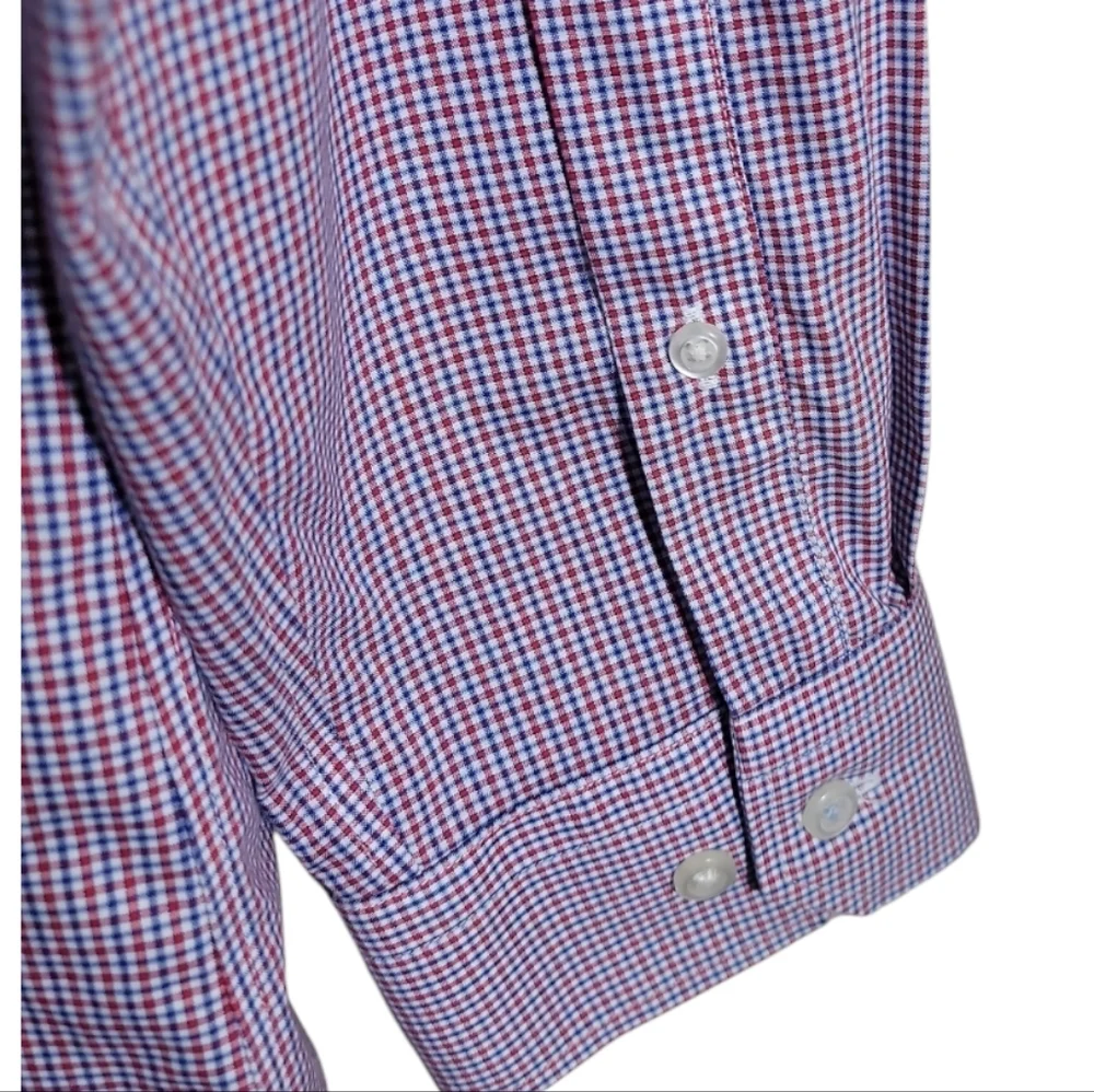 Banana Republic slim fit red blue white plaid non iron cotton shirt men large